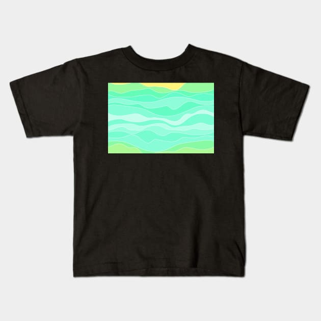 Ocean sunrise, waves in blue and green print Kids T-Shirt by KINKDesign